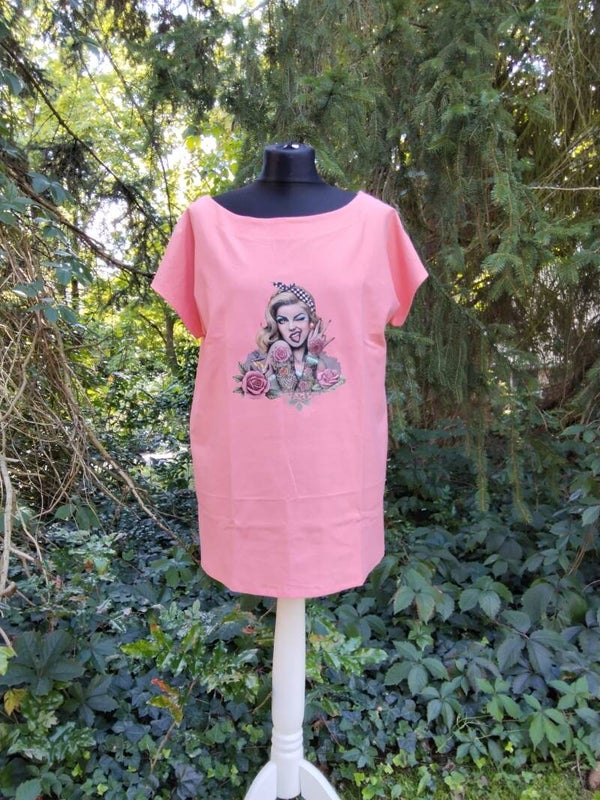 Damen Shirt gr. 44, Melone-farbig mit Bügelbild* Einen scheiß muss ich *