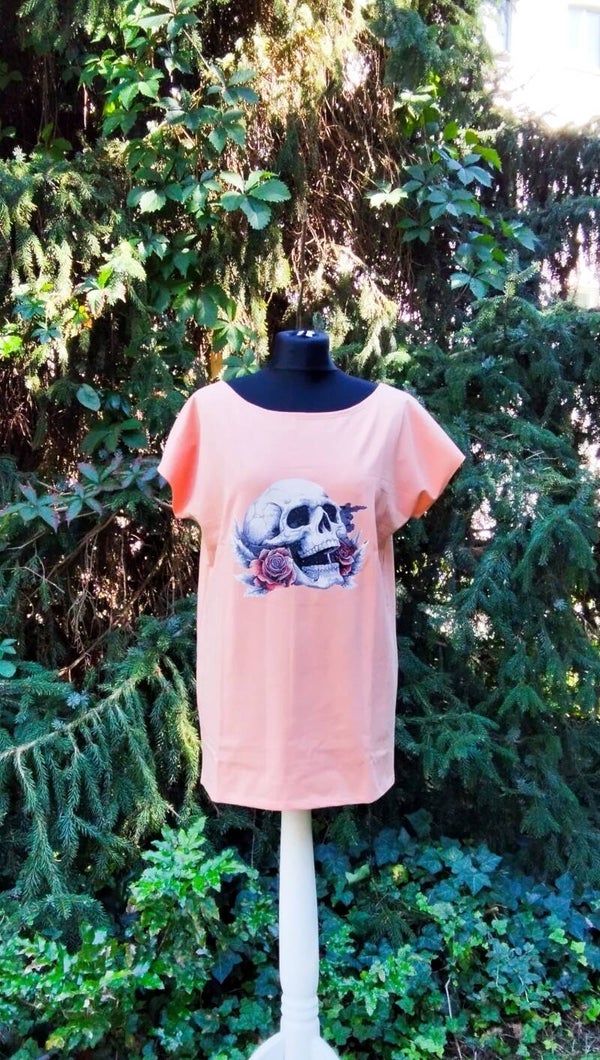 Damen Shirt gr.42 , Aprikosen-farbig mit Bügelbild
