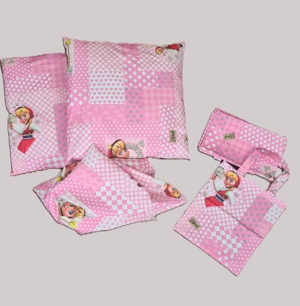 Kinder Set 3 in Rosa mit Rotkäppchen, -Kissen, - Kopfkissenbezug,  - Kitabeutel