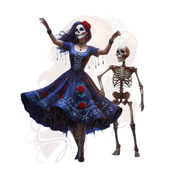 Bügelbilder verschiedene Größen * Los Muertos Tanz mit dem Tod * blau-lila