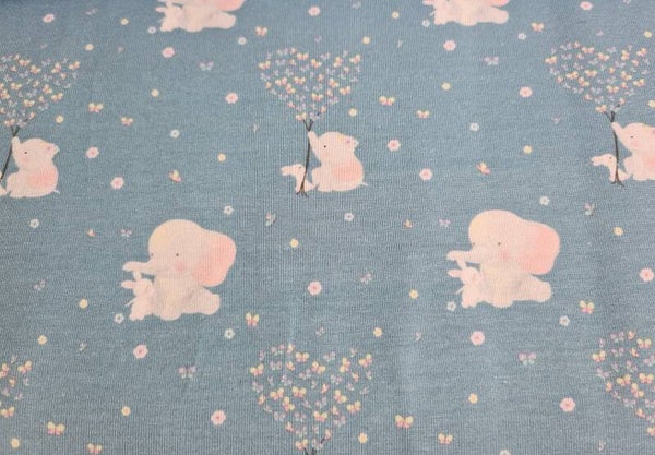 Baumwolljersey Digital Elefant & Freund Babyblau