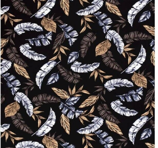 Sommerstoff  Viskose Schwarz/ beige Federn