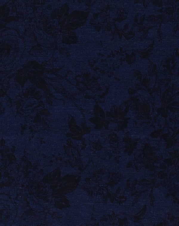 Stoffrest Jeans Blumen Nachtblau