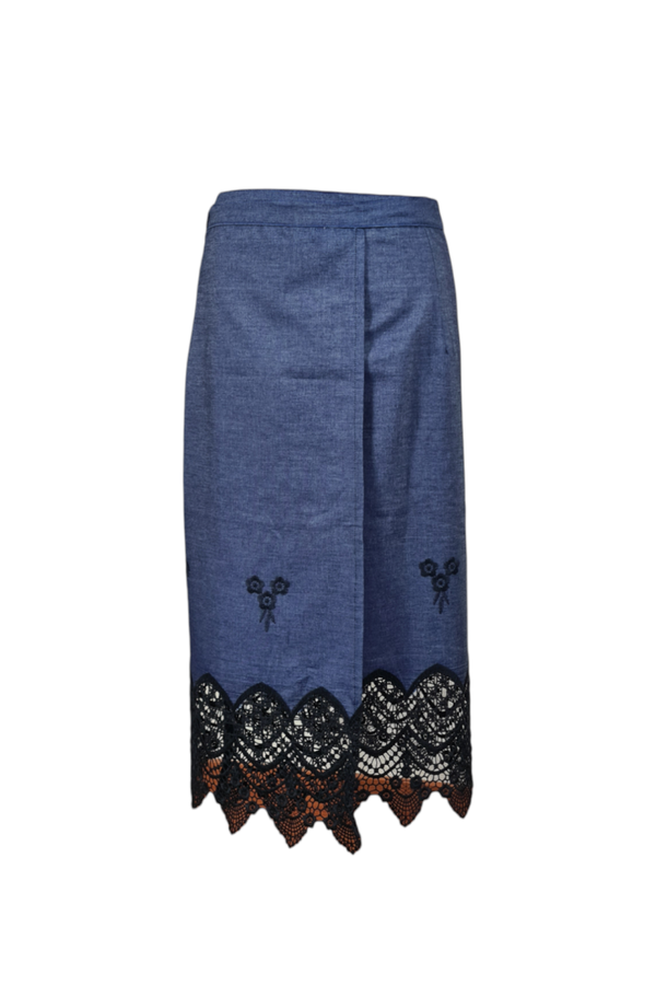 Wickelrock Jeans mit Stickerei 38
