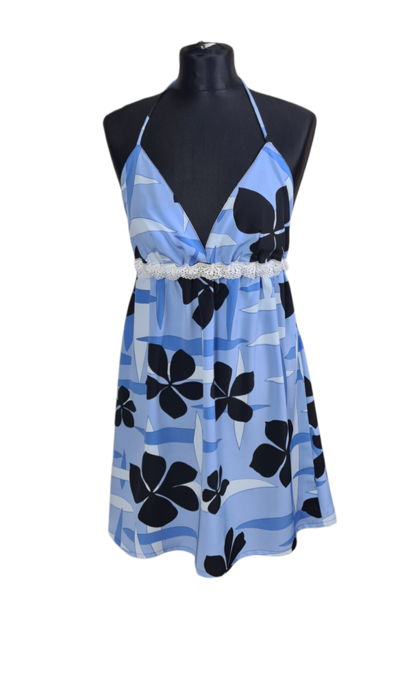 Sommerkleid Blau Motiv große Blätter gr 38