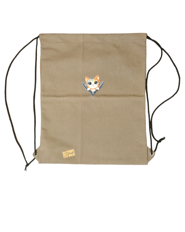 Brauner Turnbeutel -/ Rucksack  + Bügelbild