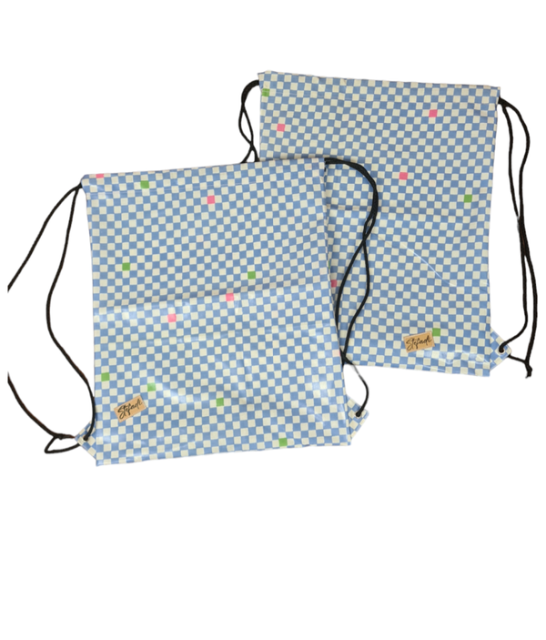 Wasserfeste Turnbeutel  -/ Rucksack  Blau-Weiß Kariert
