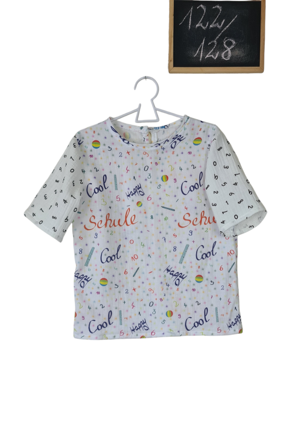 Unikat T-shirt aus Musselin Größe 122-128 ,Thema Schule