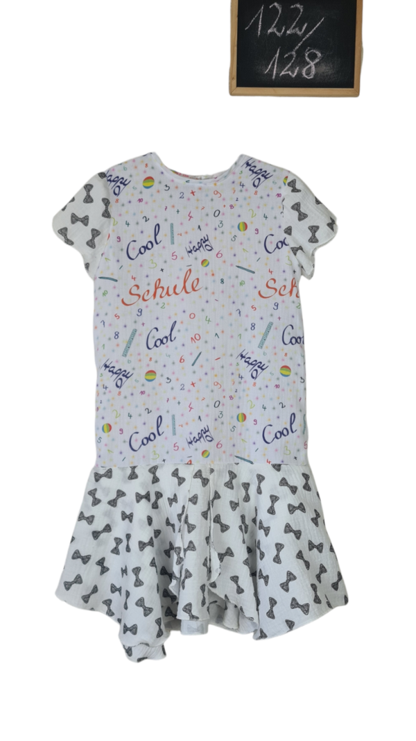 Unikat Sommerkleid aus Musselin Größe 122-128 , Thema Schule