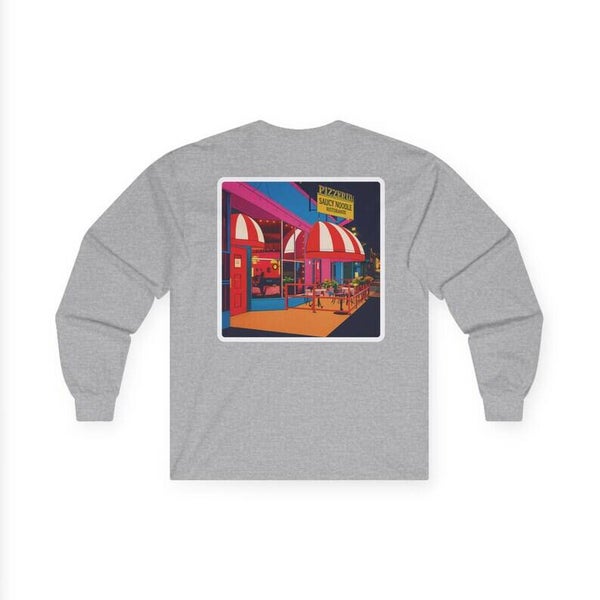 Native303 Long Sleeve Tee | Saucy Noodle Pop Art Nightscape Back Print - vintage Denver gear