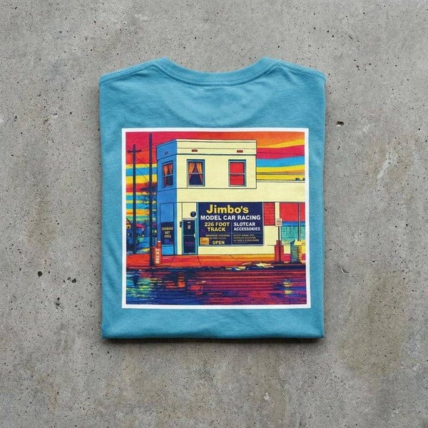 Native303 Tee | Jimbo's Slot Racing Old South Gaylord pop art back design - vintage Denver gear