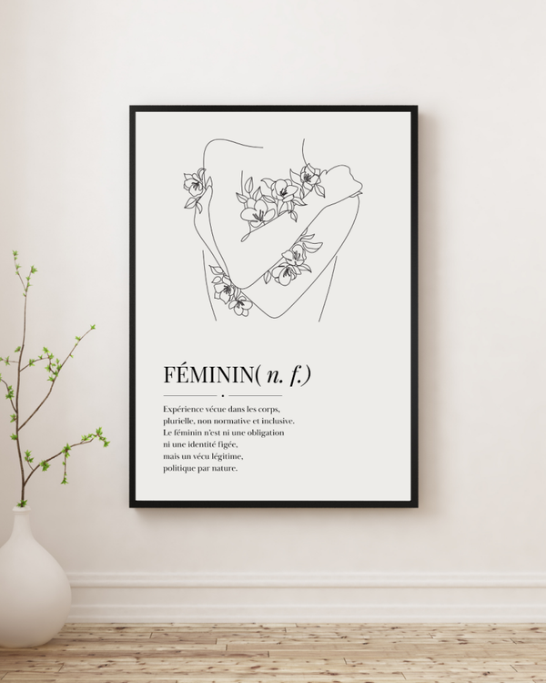 Affiche numérique féministe et inclusive " FÉMININ — nom féminin "