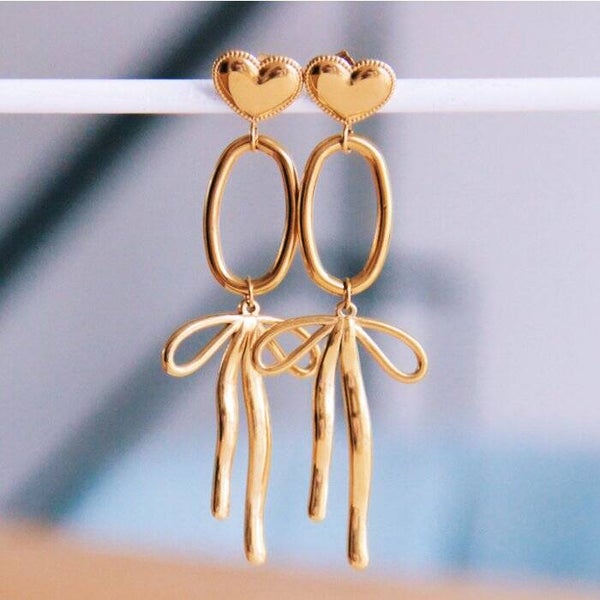 Heart & Bow Oorbellen – Edelstaal