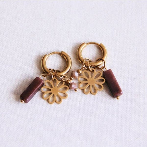 Flower Charm Oorbellen Mokka – Edelstaal