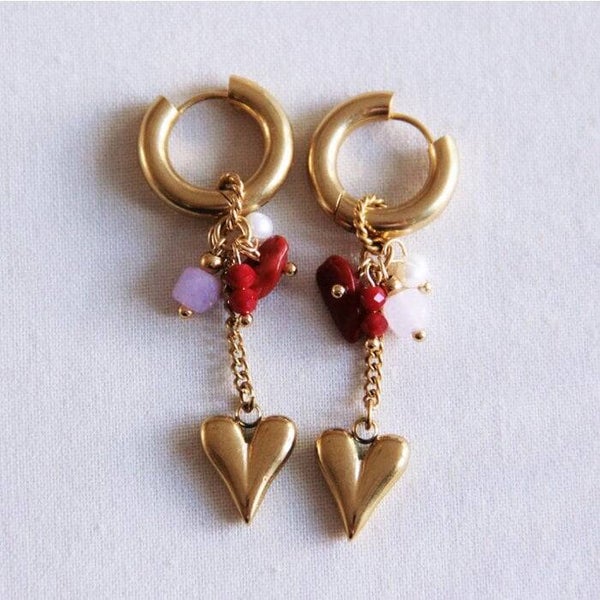 Heart Gem Oorbellen Lila/Bordeaux – Edelstaal