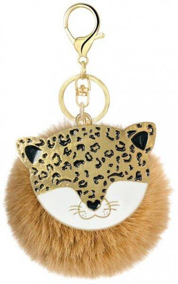 🐆 Bag Charm – Fluffy Leopard Gold