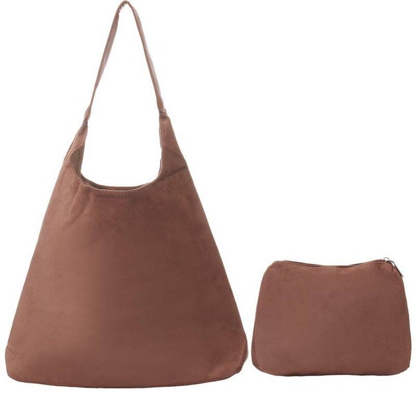 ✨ Suède Look Shoulderbag – Coffee Brown 2-in-1 Set ✨