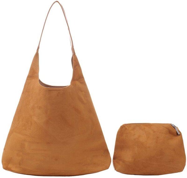 ✨ Suède Look Shoulderbag – Camel 2-in-1 Set ✨