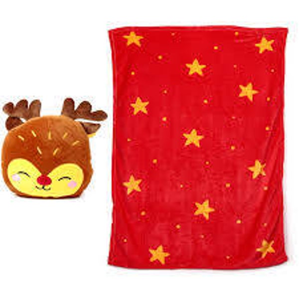 🦌 Rendier Knuffelkussen met Ingebouwd Dekentje – Cozy & Cute in één!