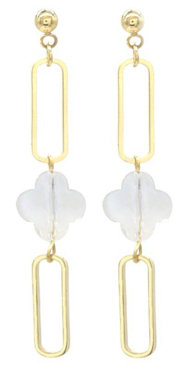 ✨ Golden Clover Cascade Earrings – White Crystal Glow ✨