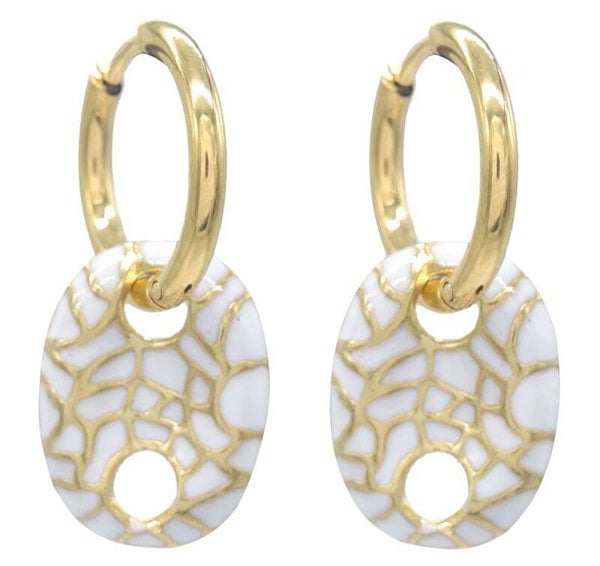 ✨ Gold Hoops met White Cracked Pendant – Elegant & Modern ✨