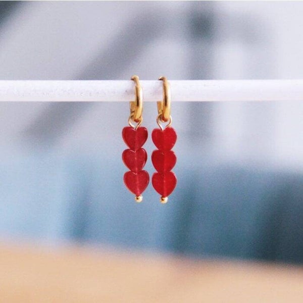 Heart Drop Oorbellen Rood – Edelstaal