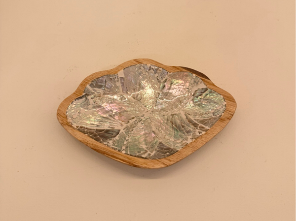 Schaaltje teak hout/abalone