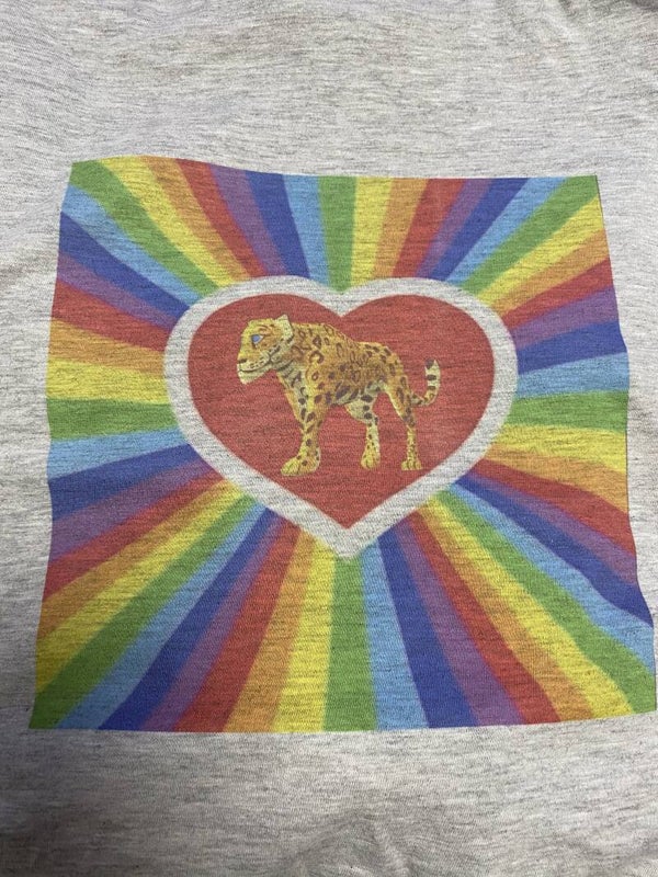 Grijze shirt met Regenboog hart met panter schuin
