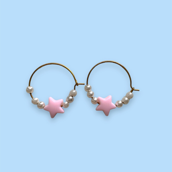 Pink star Pearl Earrings