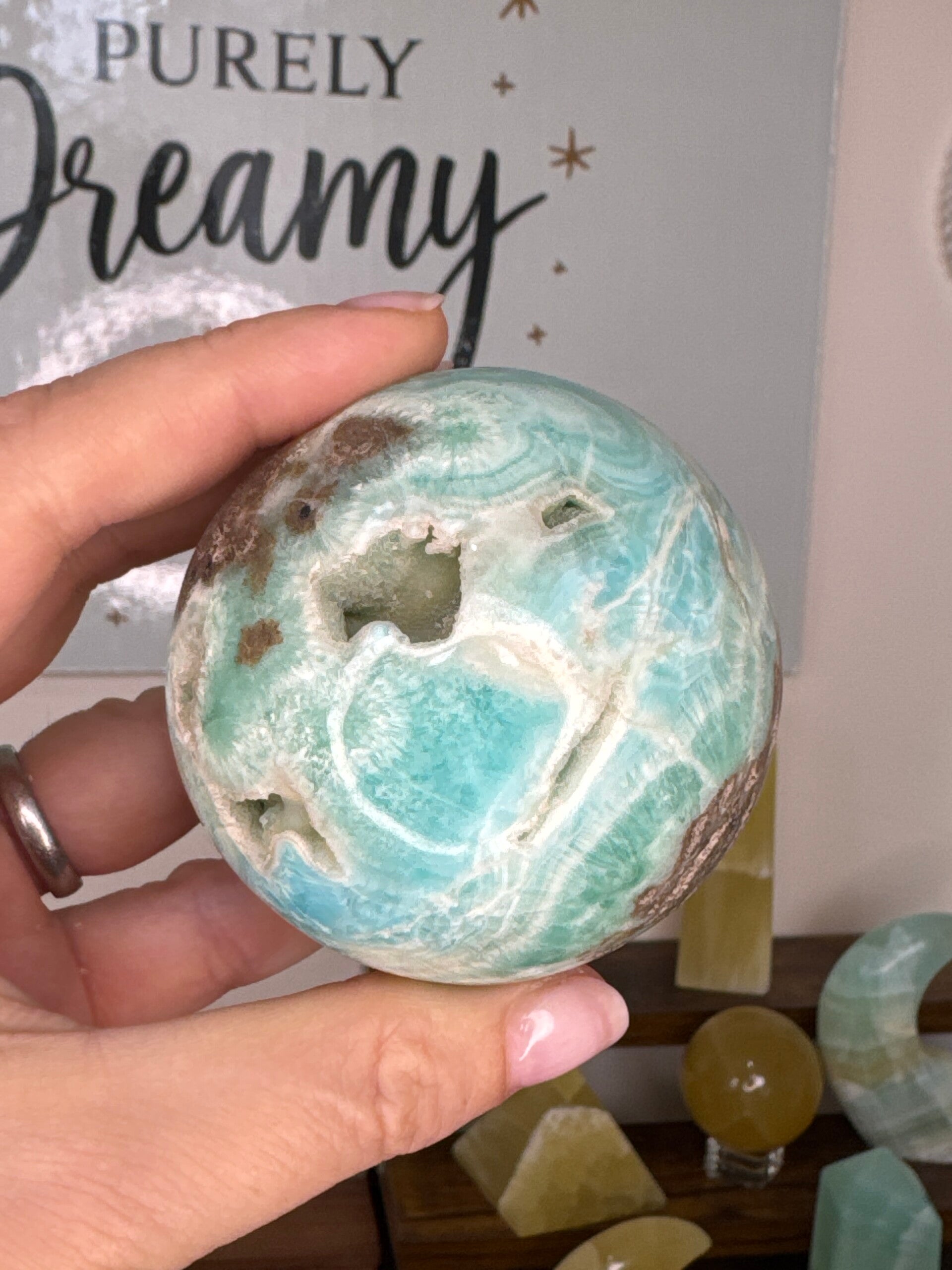 Blue Aragonite Sphere fy31