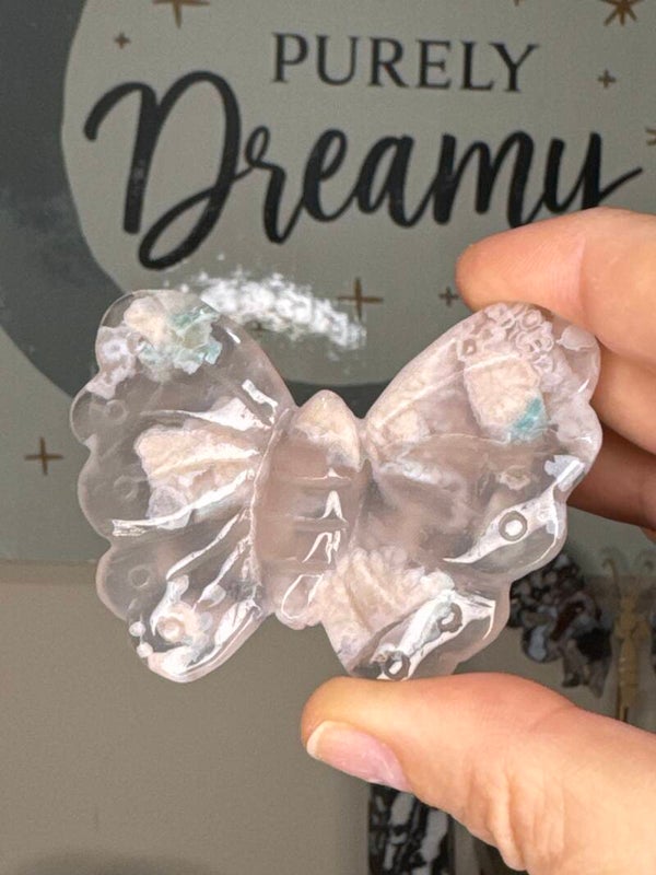 Green Flower Agate Butterfly