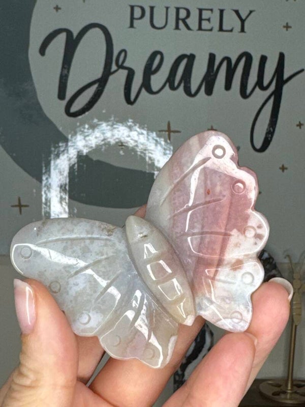 Pink & Green Flower Agate Butterfly