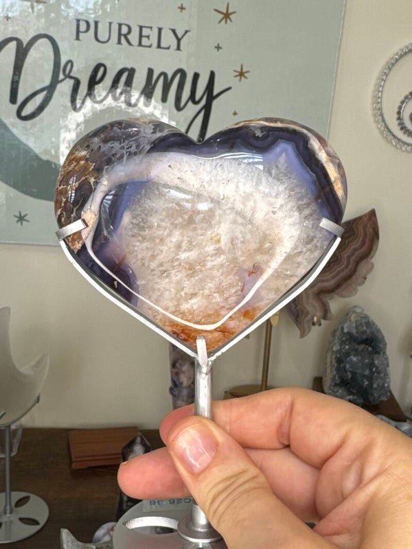 Blue Flower Agate Heart and Stand c26