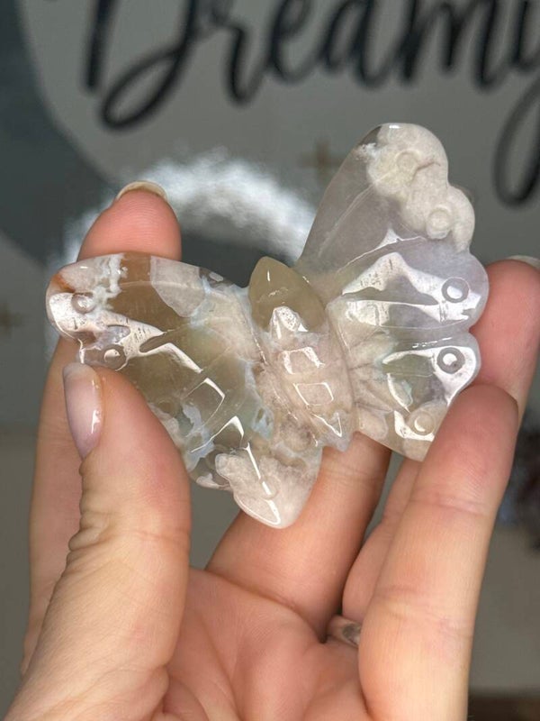 Green Flower Agate Butterfly