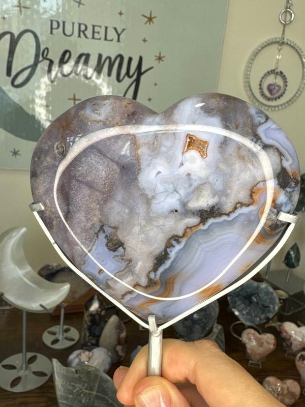 Blue Flower Agate Heart with Stand c26