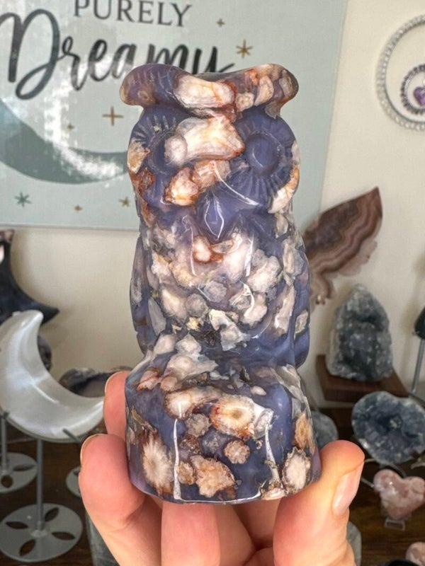 Blue Flower Agate Owl L80