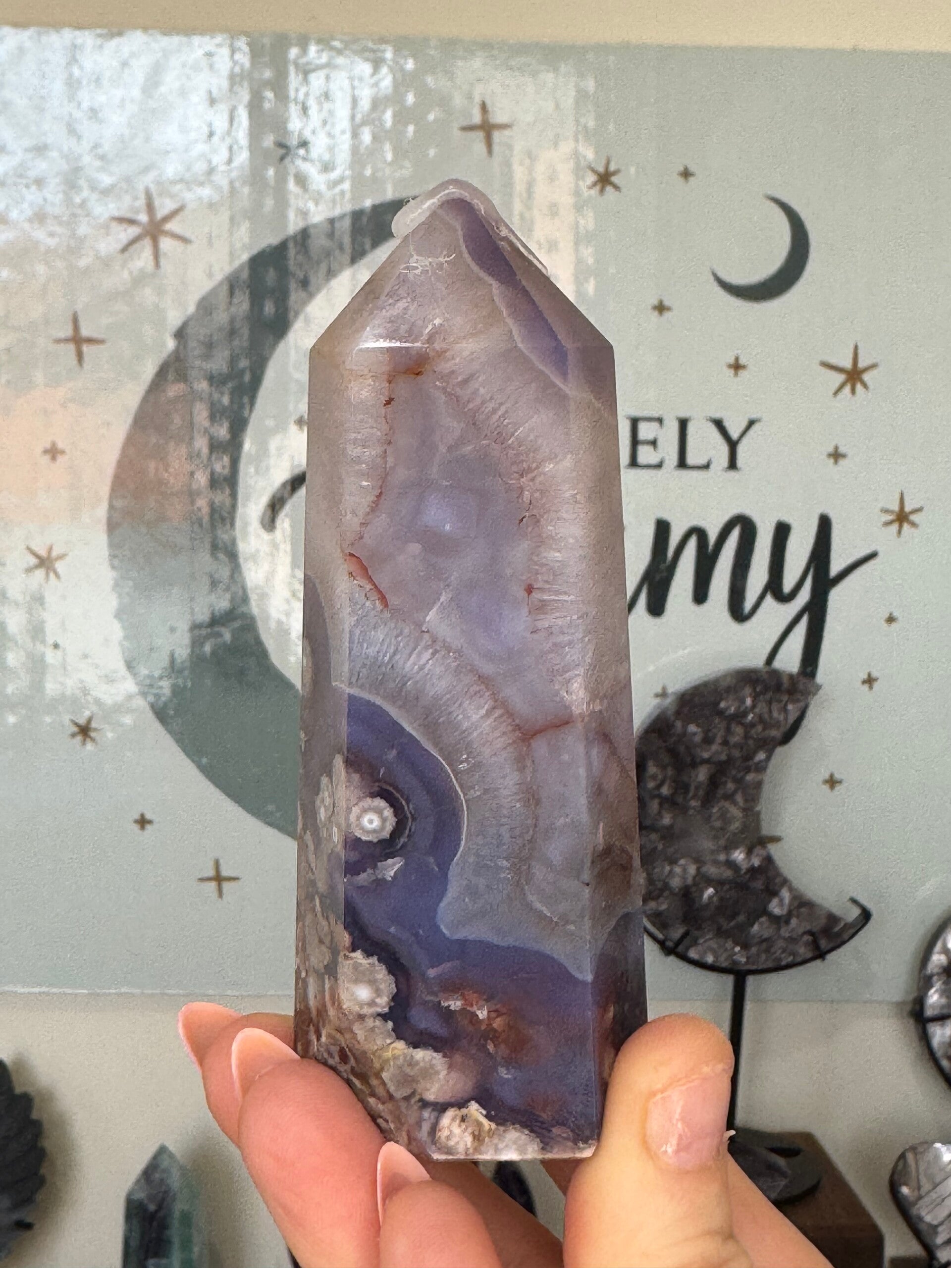 Blue Flower Agate Tower 1a