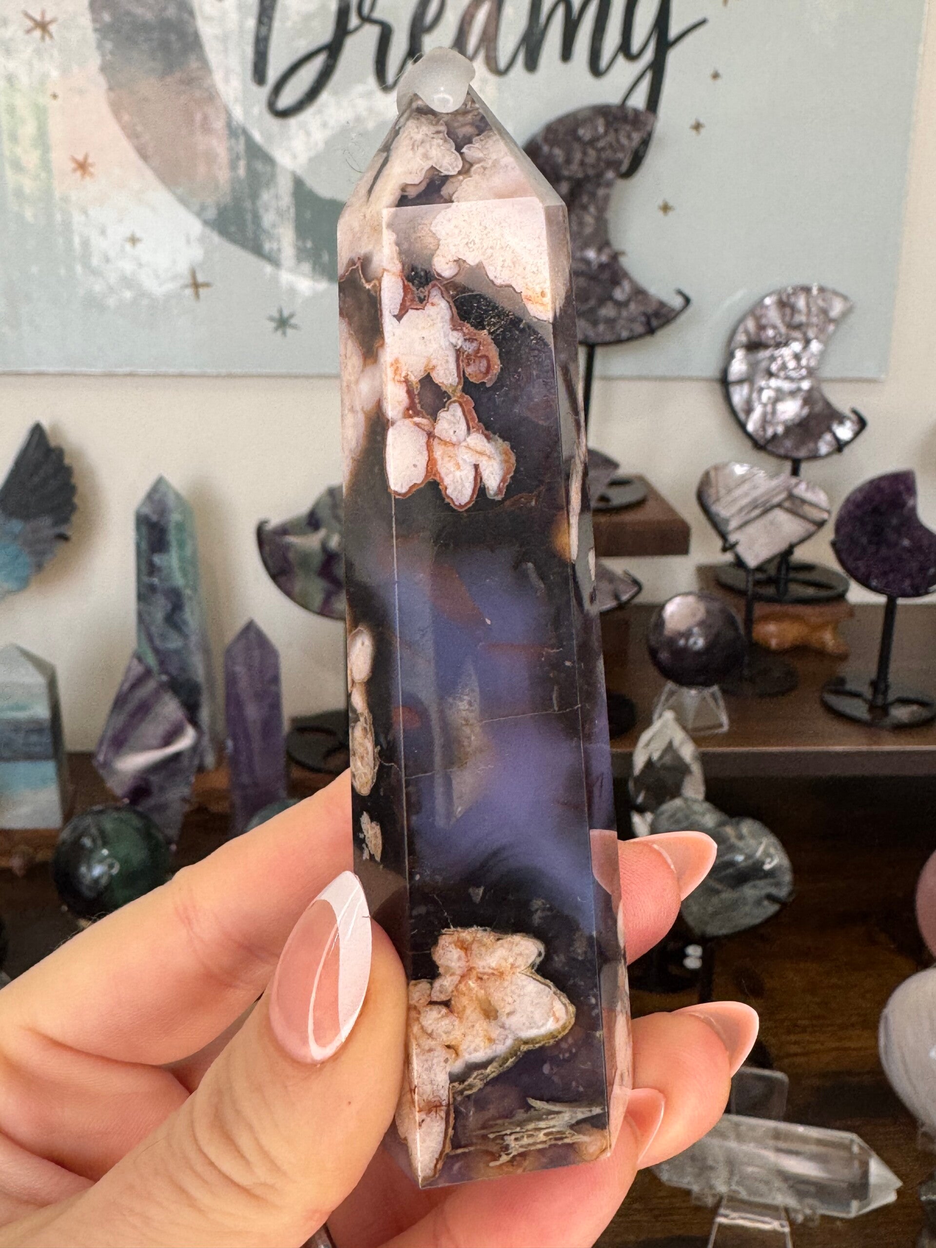 Blue Flower Agate Tower 1c