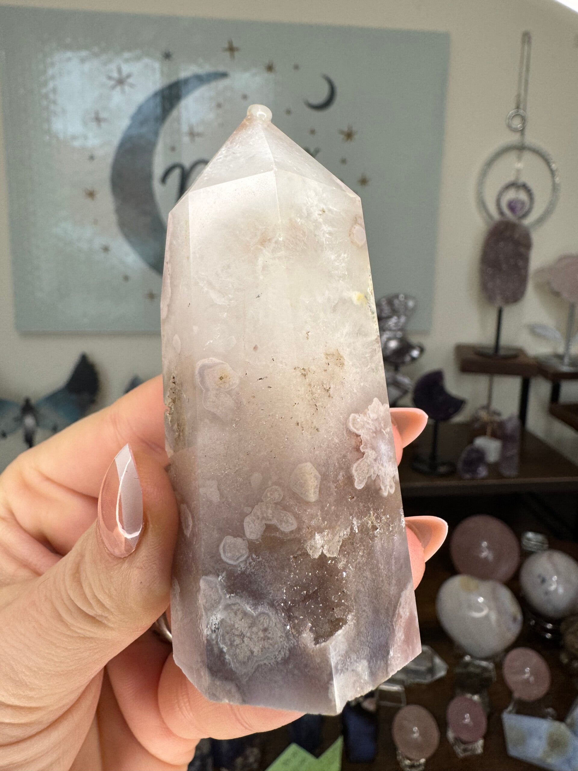 Blue Flower Agate Tower with Druzy w176