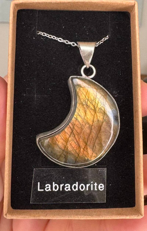Silver 925 Labradorite Moon Pendant with Chain
