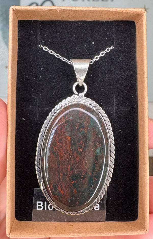 Silver 925 Bloodstone Pendant and Chain