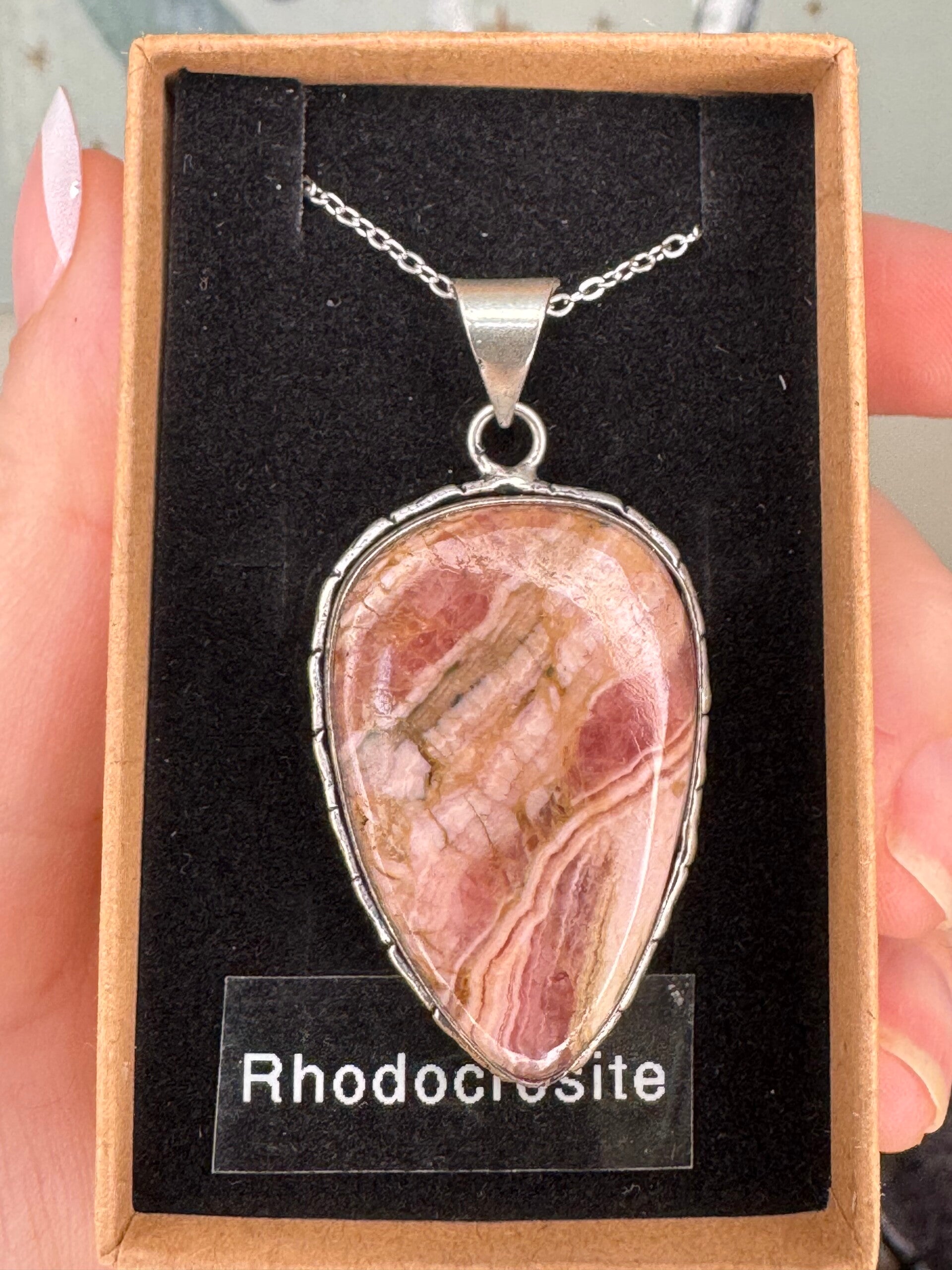Silver 925 Rhodochrosite Pendant and Chain