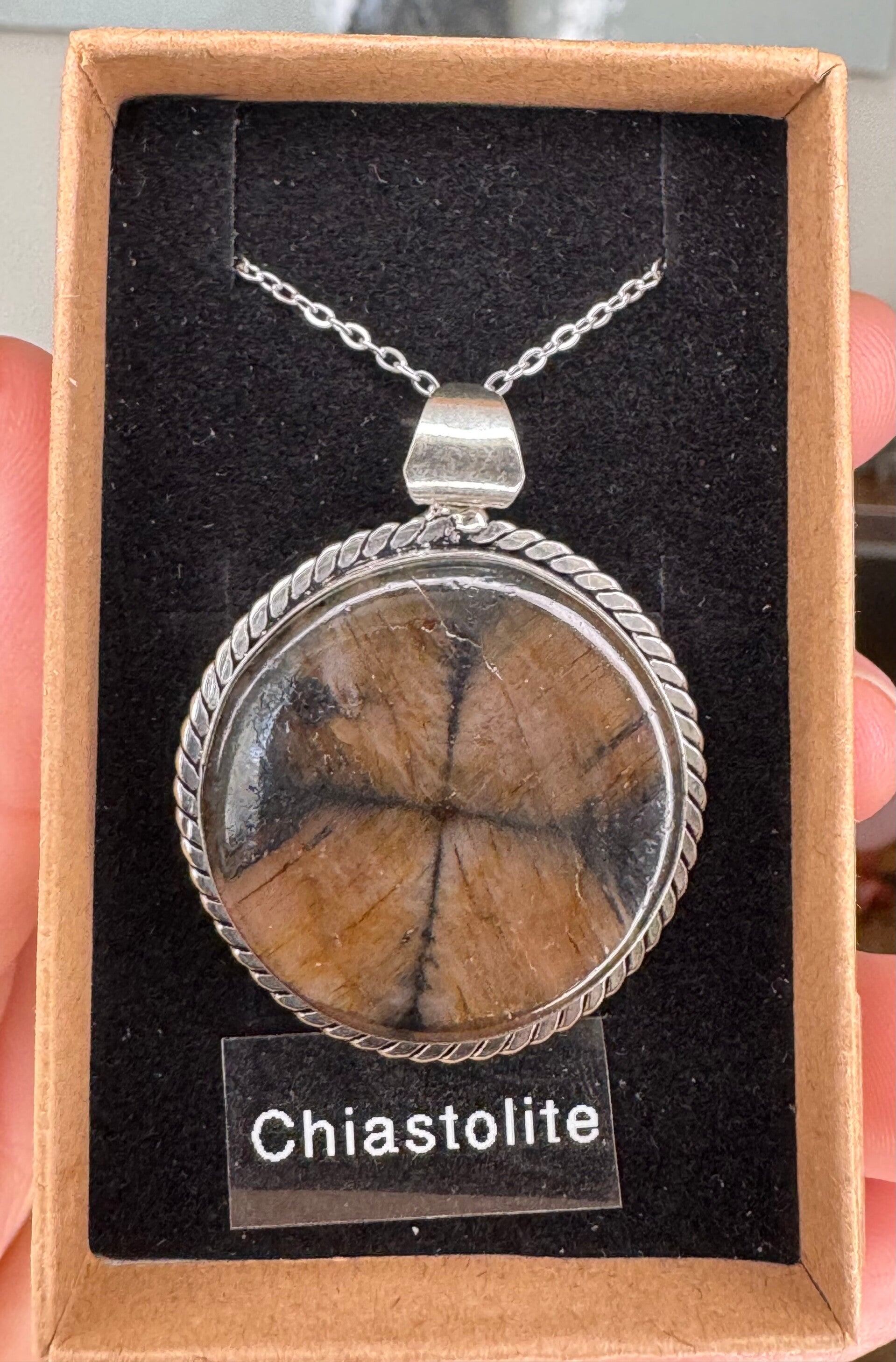 Silver 925 Chiastolite Pendant and Chain