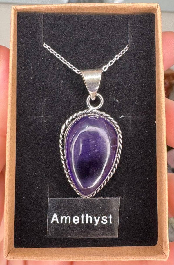 Silver 925 Amethyst Pendant from Brazil with Chain D8