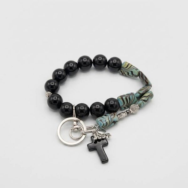 Black and Aqua Bracelet and Charm