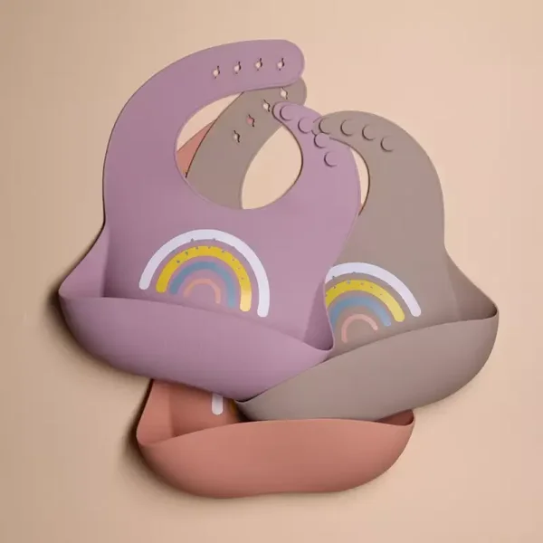 Bavoirs Silicone Lot de 3 - Beige Rose Pêche