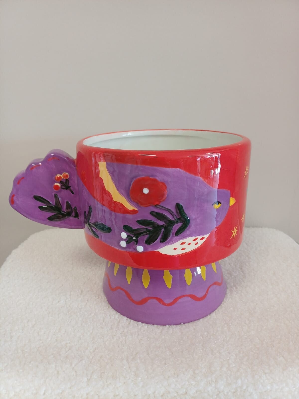 Bloempot "vogel" rood/paars