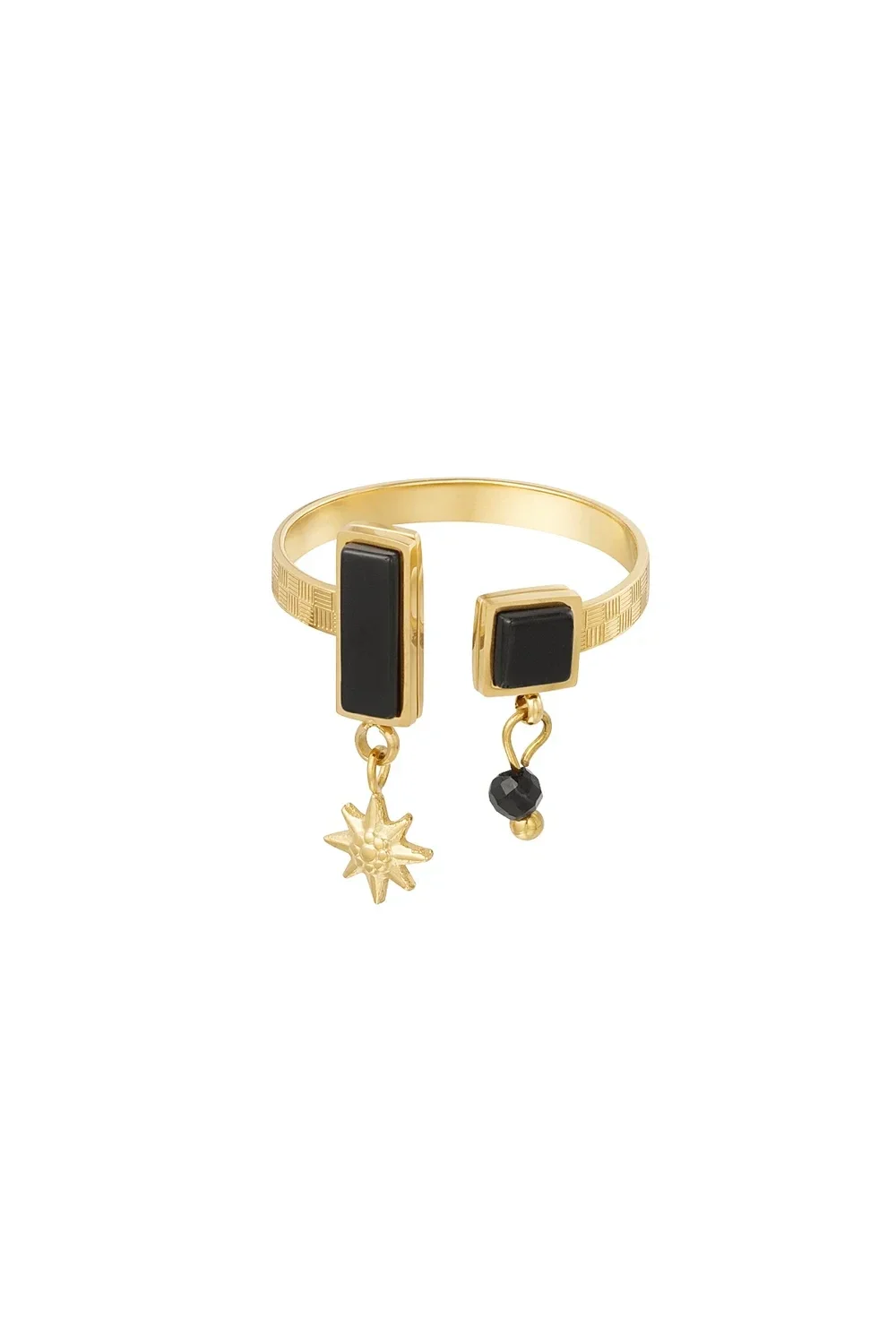 Ring met zwarte stenen en hangers