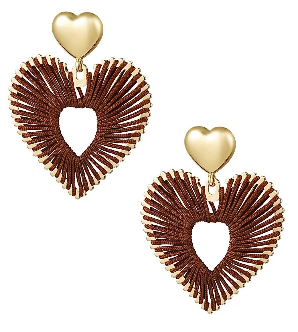 Goud bruin harten oorbellen