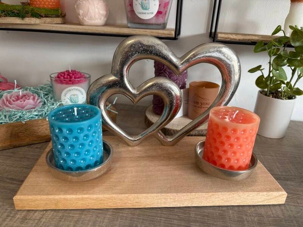 Theelichthouder met hart en bubblekaarsen
